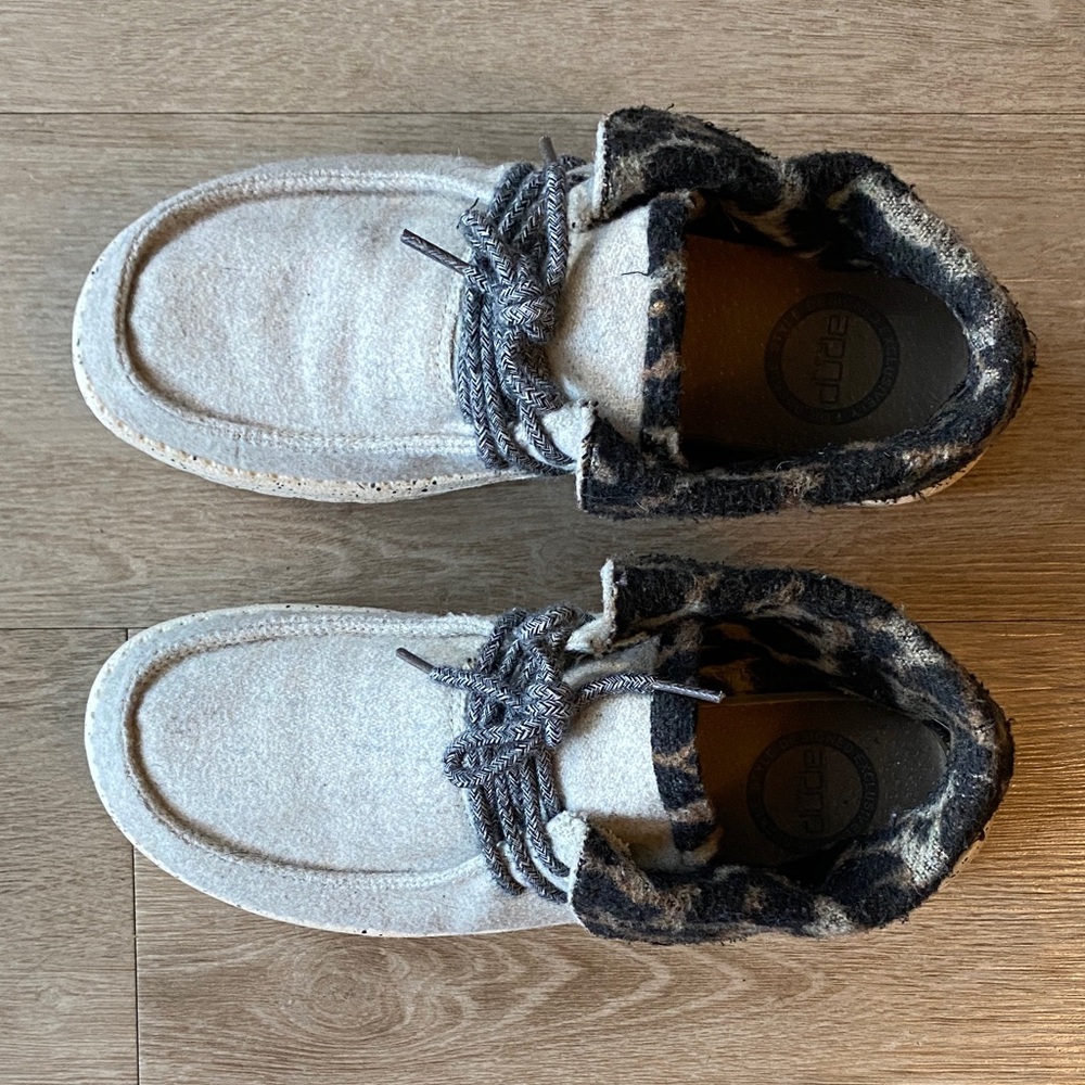 Hey Dude Britt Cream Moccasin Slippers with Leopard Fold
